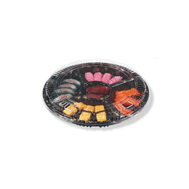 HSQY 10 x 1.18 Inch 5 Compartment Round Sushi Party Tray Container with Lid