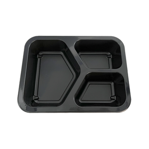 Modelo 006 - 27 oz. Rectangle 3 Compartment Black CPET Tray 