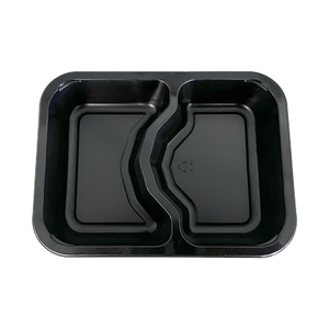 Modelo JC02 - 25 oz Rectangle 2 Compartment Black CPET Tray