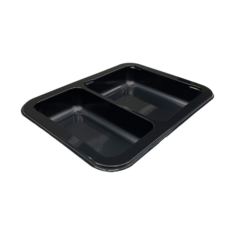 Model 018 - 41 oz Rectangle 2 Compartment Black CPET Tray