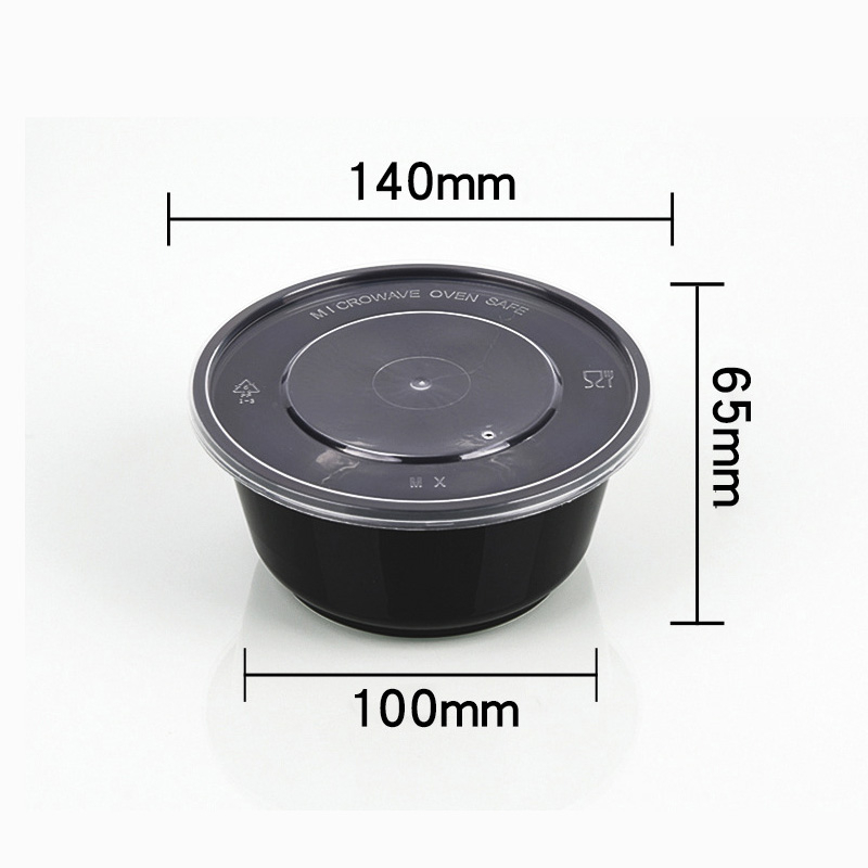 HSQY 23 oz. Disposable Round Black PP Plastic Takeout Lunch Bowl With Lids